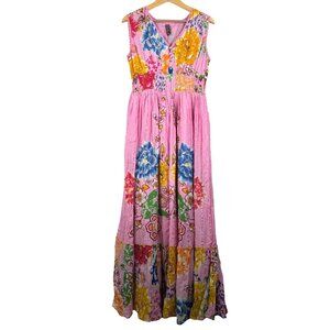Me 2 Magic floral‎ crochet detail maxi smocked dress cottage pink sz L